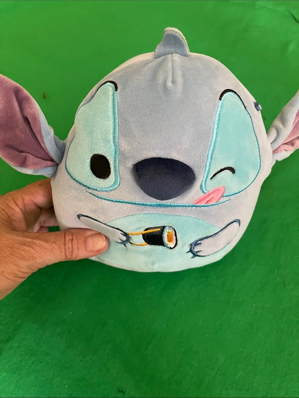 Disney Plush Blue Gray Stitch Dog Toy with Teal Patch